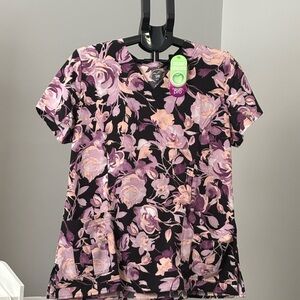Floral Purple Women's Scrub Top